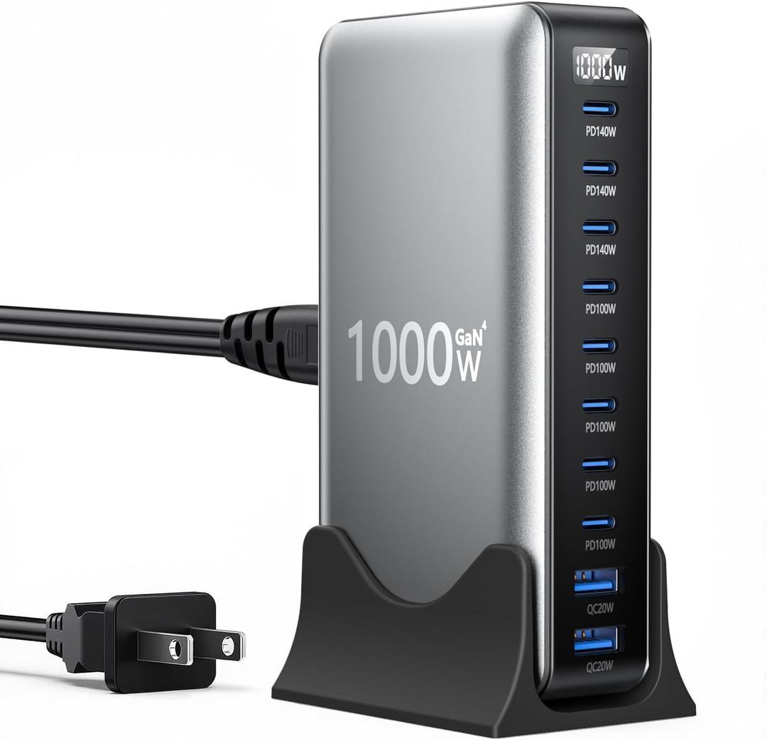 1000W USB C Charger GaN Fast USB C Charging Station Hub10-Ports PD 140W Laptop Charging Adapter Compatible with MacBook Pro/Air,iPhone,DELL,Steam Deck,Galaxy,Google