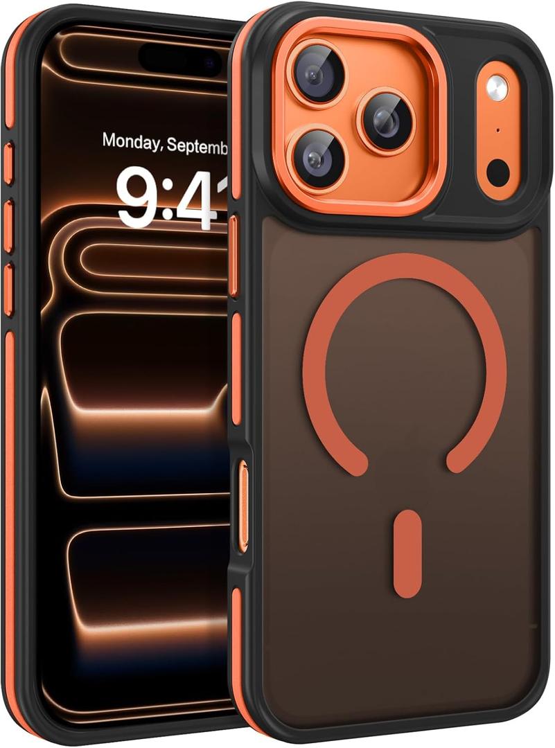 BENTOBEN Magnetic for iPhone 17 Pro Max Case 2025 [Compatible with Magsafe] [Military-Grade Protection] Matte Women Men Anti-Slip Shockproof Bumper Phone Cases for 17 Pro Max 6.9", Cosmic Orange/Black