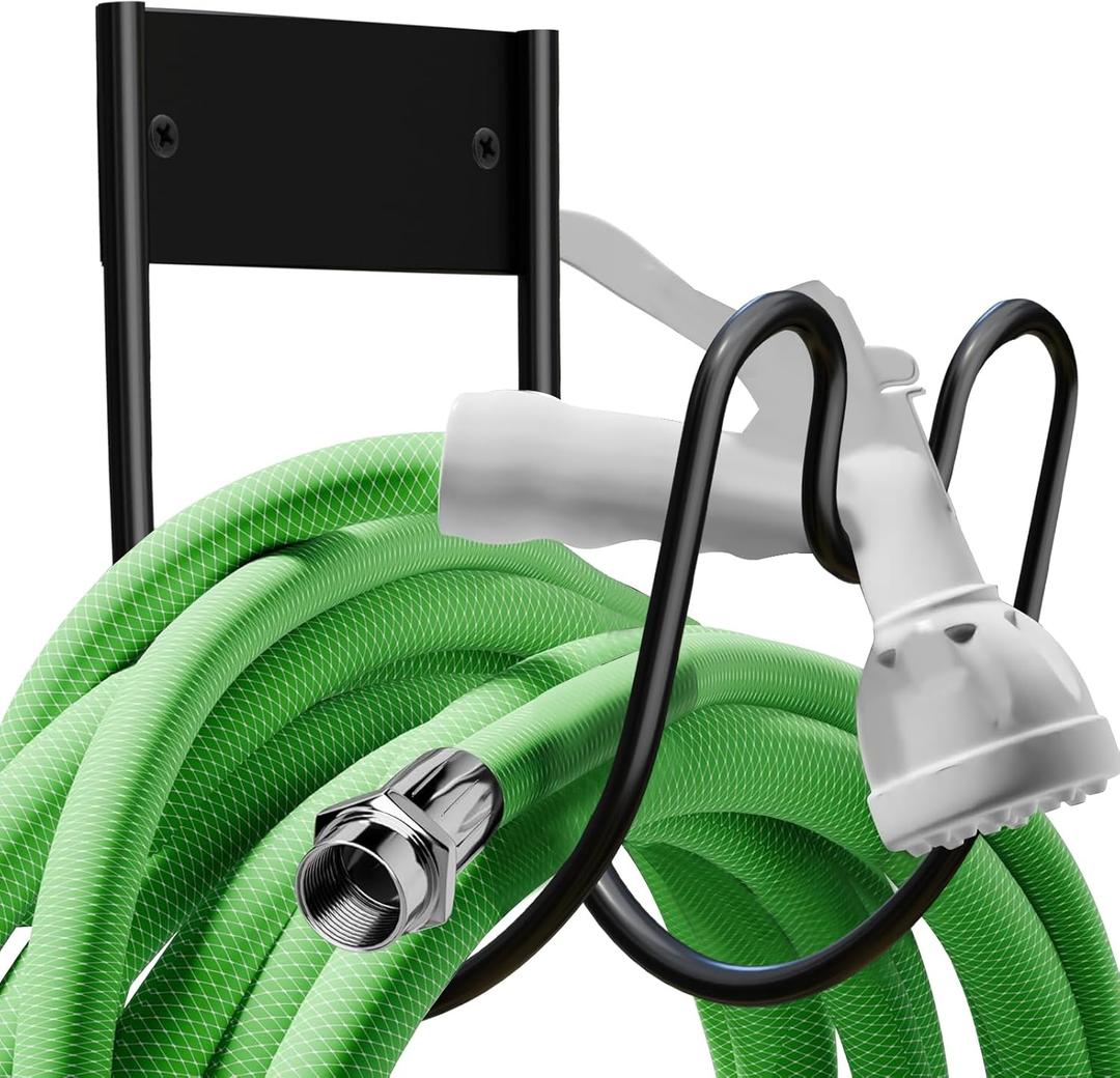 Proium Metal Garden Hose Holder - Wall Mounted Garden Hose Hook, Hose Hanger Heavy Duty for Water Hose Extension Cords Vacuum Hose,Rust Proof (Black)