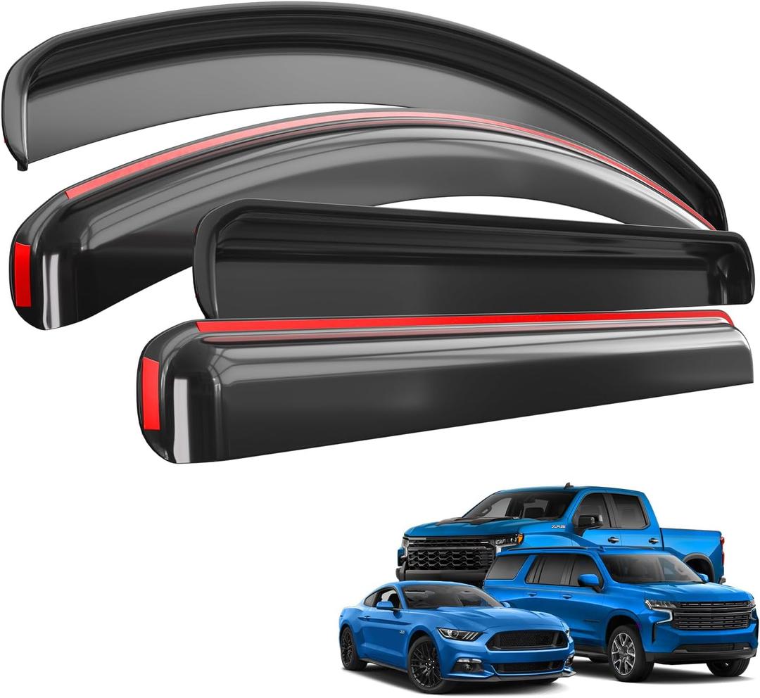 TMS in-Channel Window Visors for 2017-2026 Ford F-250 F-350 Super Duty & 2015-2020 F-150 SuperCrew Gloss Black Side Window Deflectors Vent Rain Guards, 3-Piece Set