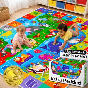 QUOKKA Baby Mat for Floor Play for Babies 6-12 Months  Super Soft Baby Floor Play Mat for Toddlers 1-3  Extra Thick Crawling Plush Rug for Nursery  Padded Foldable Activity Infant Playroom Carpet (Abc)