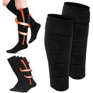 Floraltop 3 Pair Lymphedema Compression Leg Wrap with Calf Compression Sock 20-30 Mmhg Lymphedema Product Adjustable Brace Medical Shin Splint Wrap with Stocking for Heaviness Fatigue