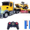 Remote Control Semi Truck Toy For Kids - 1:24 RC Semi-trailer Engineering Tractor With Sound And Lights, Trailer Truck Toy With Inertia Roller, Construction Vehicles For Boys & Girls 3-8 Years Old