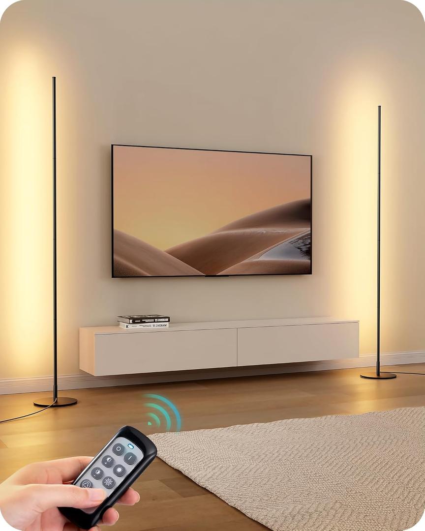 EDISHINE Modern Corner Floor Lamp, Set of 2, 57.5" Height, 7 Color Temperature 3000-6000K, Dimmable LED Floor Lamp for Bedroom, Living Room, Office, Black
