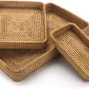 Rattan Serving Tray, Rectangular Woven Tray, Natural Wicker Decorative Serving Baskets for Organizing Tabletop Bathroom Kitchen Counter (Natural)