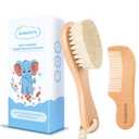 Baby Hair Brush and Comb Set, Wooden Baby Hair brush with Soft Goat Bristle and Wood Comb for Newborn Essentials, Good for Cradle Cap