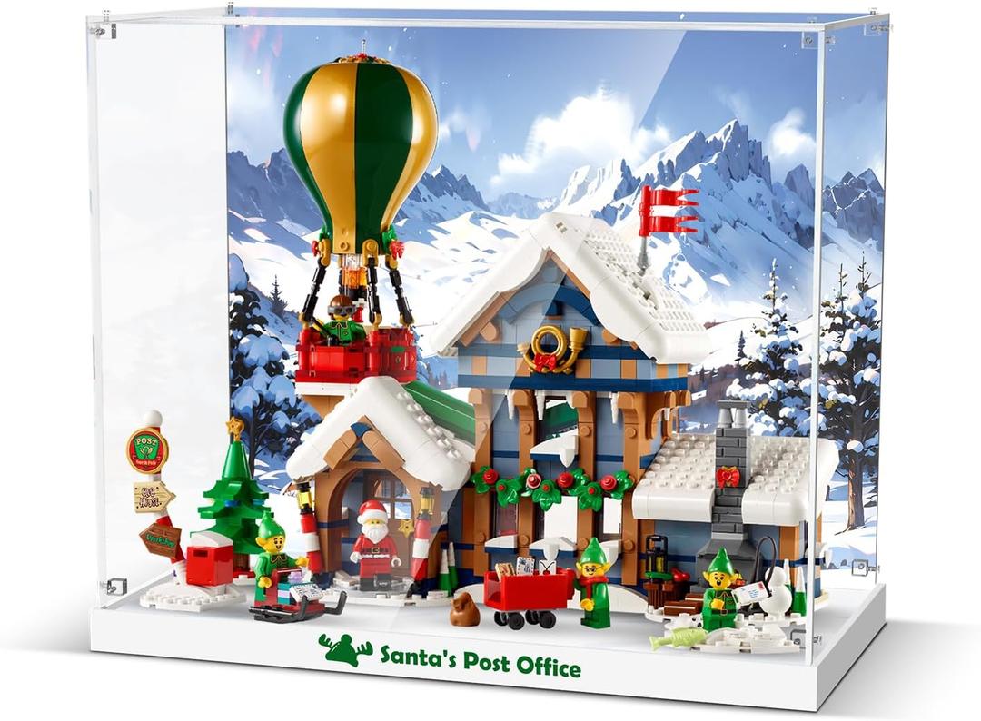 Acrylic Display Case for Lego Santa's Post Offic Building Set -Christmas Dcor Display Box for Lego 10339, Clear Acrylic Plate with Base & HD Painted Background (Not Included The Model) Acrylic Display Case for Lego Santa's Post Offic Building Set -Christmas Dcor Display Box for Lego 10339, Clear Acrylic Plate with Base & HD Painted Background (Not Included The Model)