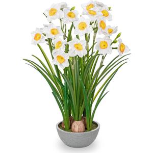 Artificial Flowers in Pot 16" Fuax Daffodil Potted Flowers Plant Decor Room Farmhouse Fake White Flower Plants Centerpieces Desktop Spring Summer Flowers Home Decor Indoor for Living Room Kitchen
