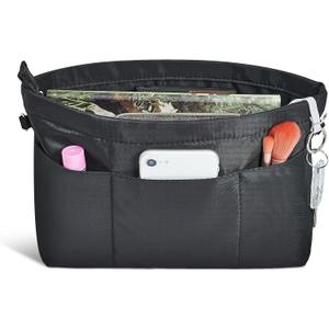 Vercord Premium Nylon Purse Organizer Tote Handbag Insert Organizers Bag in Bag Zipper 13 Pockets 5 Sizes (Large, Black)
