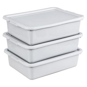 3 Pack Wash Bins with Lids, 13 Liter Plastic Restaurant Commercial Bus Tub, Light Gray