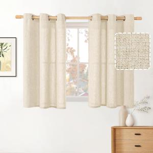 BGment 36 Inch Short Curtains for Small Window, Light Filtering Linen Burlap Textured Window Treatments Grommet Sheer Drapes for Kitchen Cafe, 2 Panels, Beige, 42 X 36 Inch