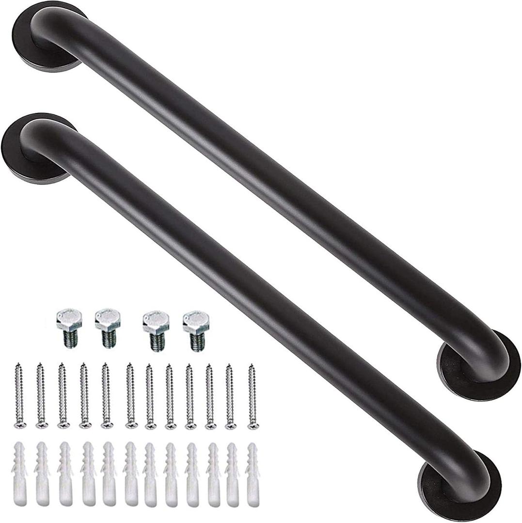 2 Pack 24 Inch Black Shower Grab Bar, iMomwee Stainless Steel Bathroom Grab Bar Handle, Bathroom Shower Balance Bar, Safety Hand Rail Support, Handicap Elderly Senior Assist Bath Handle(1.25" Diameter)