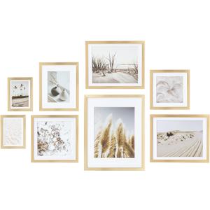 ArtbyHannah Gallery Wall Frame Set, 8 Pack Picture Frames Collage Wall Decor with Neutral Pampas Grass Art for Living Room, Assorted Size Including 11"x14", 8"x10", 5"x7" (Gold Frame) (Large)