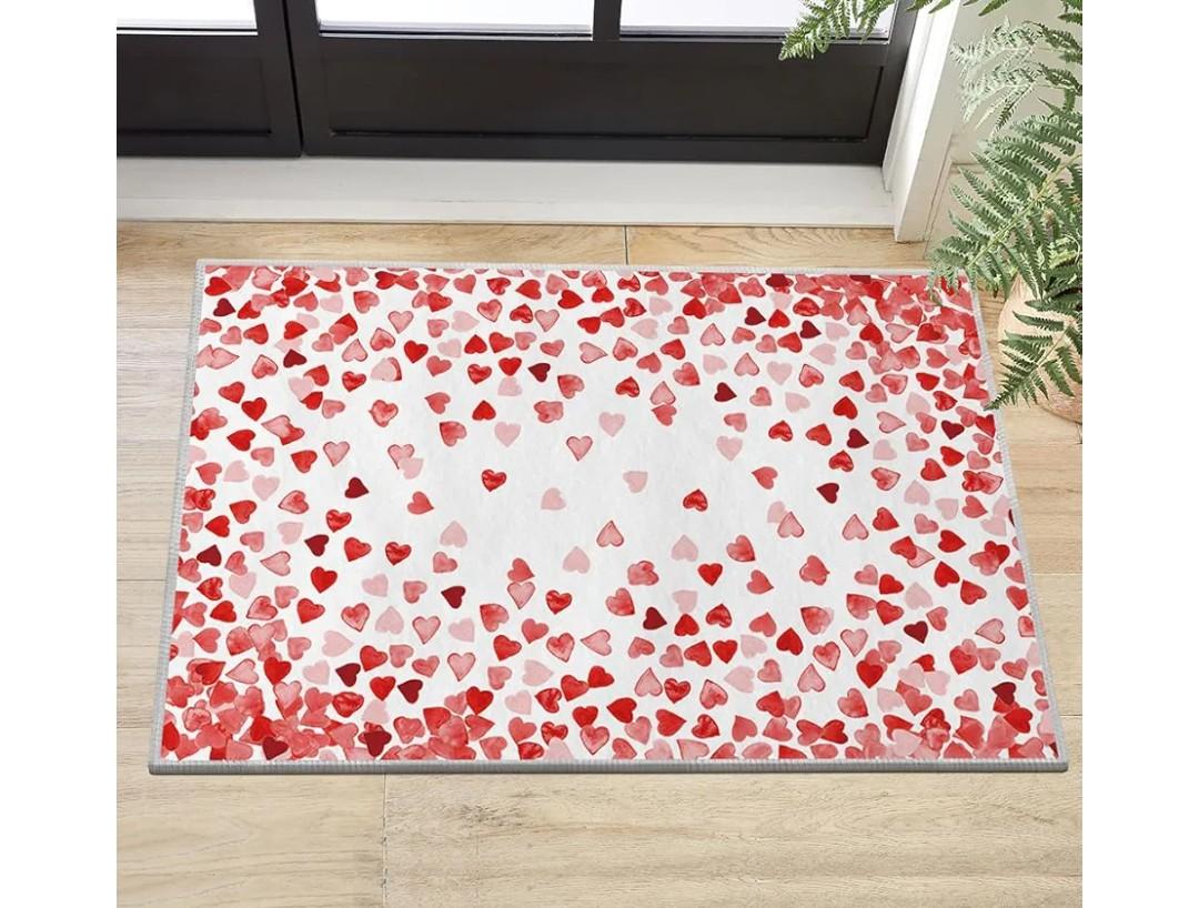 Artoid Mode Red Love Hearts Valentine's Day Area Rug, Anniversary Home Decor Low-Profile Washable Door Mat for Entryway Bedroom Living Room Laundry Room Indoor 2x3 Feet