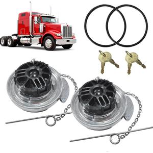 2Pcs 11-04859-100 4" Locking Diesel Fuel Cap, Lever-Style Aluminum Fuel Tank Cap Compatible with1972-2017 Peterbilt 330 379 389 579 587 Trucks OE#11-04859-200 572.1015 600212