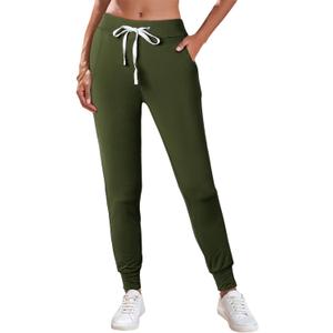 MARZXIN Drop Waist Pants for Women Black Drawstring Waist Pocketed Joggers (Moss Green)