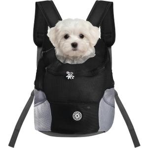 Adjustable Pet Dog Carrier Backpack,Ventilated Breathable Pet Carrier for Small Dogs Cats,Cat Carrier Backpack with Safety Belt for Travel Hiking Outdoor,Max 14 lbs,Black