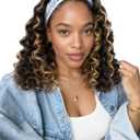 QUEENTAS 14 Inch Deep Wave Curly Headband Wig, #4/27 Brown with Honey Blonde Highlight for Black Women, Glueless Wear and Go Shoulder Length Bob Wig, Synthetic Beginner-Friendly Hair