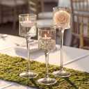 NUPTIO Tealight Candle Holders Glass: Set of 3 Long Stemmed Candle Stands for Dinner Table Centerpiece - Monet Candleholders Pillar Floating Candles