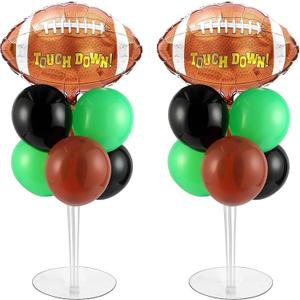 Football Party Balloons Stand Kit 2 Sets with 2 Rugby Ball Foil Balloons Football Themed Party Balloon Centerpiece for Tables for Game Sports Graduation Birthday Footballs Themed Decorations