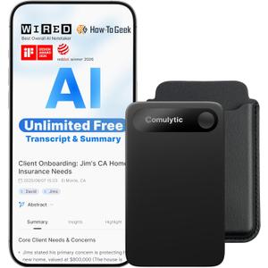 Comulytic Note Pro AI Voice Recorder, Unlimited Transcribe & Summarize, AI Note Taking Recording Device w/Case, App Control, 113 Languages for Calls, Meetings, Lectures, Interviews, Black