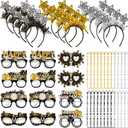 Jutom 48 Pcs New Years Eve Party Supplies Decorations 2026, Happy New Year Necklaces Glitter Funny Eyewear Star Headband Accessories for 2026 Chinese Eve Party Decor Accessories Kit