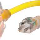 1 FT 12/3 Gauge Outdoor Extension Cord with Multiple Outlets Light Indicator, Flexible Weatherproof 3 Outlet Heavy Duty Extension Cord Waterproof Yellow, 15A 1875W 12AWG SJTW, ETL Listed