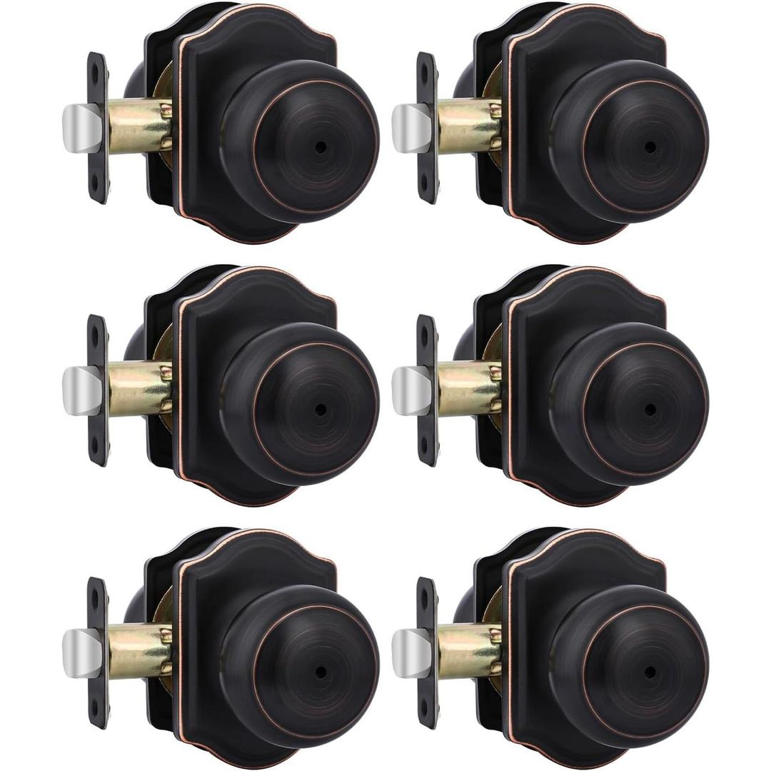 goldenwarm Oil Rubbed Bronze Door Knobs Interior, Privacy Door Knob for Bedroom & Bathroom, Oil Rubbed Bronze Interior Door Knobs with Arched Plate 6 Pack