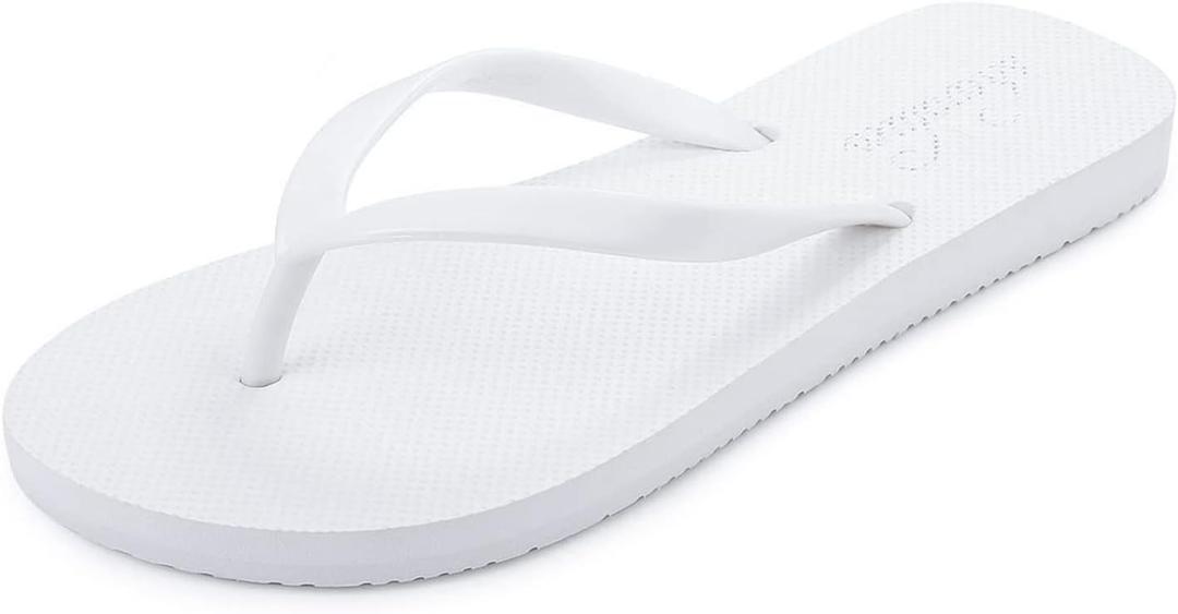 shevalues Slim Flip Flops for Women Beach Rubber Shower Shoes Basic Thong Sandals (7.5, White)