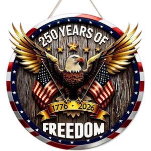 American 250th Anniversary Decoration 3D Double Layer Wooden Snow Eagle Wooden Door USA Freedom Wreath for Front Door Sign Wall Signs Decor Wreaths Sign Hanging for Home Wall Decor Outdoor Indoor Party Supply