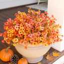HyeFlora Artificial Fall Flowers Faux Mums for Outdoor Indoor Garden Home Decoration, Faux Flower Daisy with Eucalyptus Leaves Fake Mums Plants Greenery Boxwood Porch Patio, 12 Bundles, F Orangeyellow