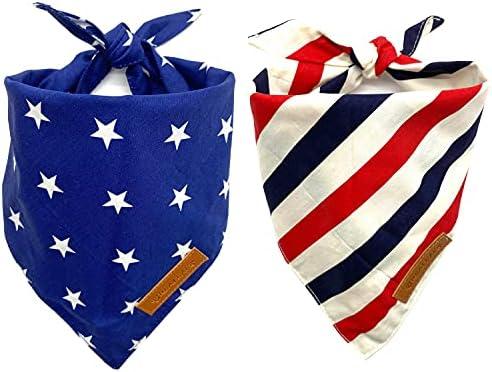 Realeaf 4th of July Dog Bandanas 2 Pack, Reversible American Flag Pet Scarf for Boy and Girl, Premium Durable Fabric, Patriotic Bandana for Small and Medium Dogs (Small)
