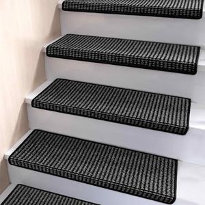 Brakki Bullnose Carpet Stair Treads, Non Slip Stair Treads for Wooden Steps Indoor, Stair Runner, Soft Stair Rugs for Pets, Edging Stair Protectors, Washable, 29.5"x9.5"x1.5" 2 pcs, Black Grey