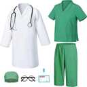 Doctor Costume for Kids Doctor Pretend Dress Up Set Lab Coat with Real Stethoscope Halloween Costume (M(5-6Years), Green)