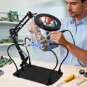 10X Magnifying Glass with Light and Stand, KUVRS Magnetic Helping Hands Soldering Station, PCB Holder Magnifying Lamp, 3 Color Adjustable Arm Hands Free Magnifier with Light for Soldering Craft Hobby (On-line Switch)