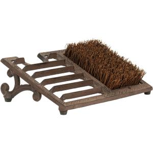 MyGift Boot Brush Scraper Outdoor, Heavy Duty Cast Iron Shoe Scraper Mat, Boot Dirt Cleaner Brush, Vintage Rustic Black Angled, Dark Brown