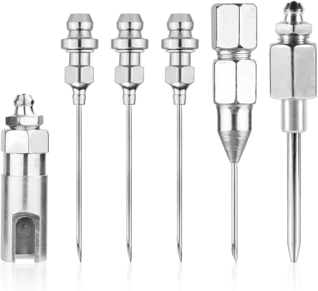 Grease Needle Nozzle Kit, 6pcs Grease Needle Dispenser Hardened Steel Injector Grease Injection Tip Tool for Deep Hole Metal & Narrow Space Fitting