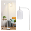 DLLT Floor Lamp Tall for Room: White Standing Lamp with Frosted Glass Lampshade for Living Room - Modern Bright Lamp for Bedroom - Industrial Corner Floor Lamps for Office 8W Led Bulb Included, White+Frosted Glass Shade