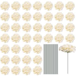 MECCANIXITY Silk Artificial Hydrangea Flowers, Beige Artificial Flowers Heads with Stems, Full Hydrangea Flowers for Wedding Centerpieces, Party Decoration 30 Set