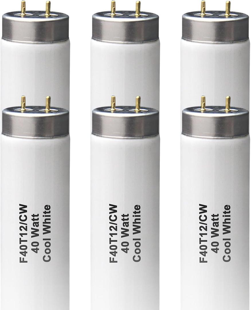 (6Pack) T12 4FT Fluorescent Bulb,F40T12/CW 40W 48inch Light Tube,4100K Cool White,Replaces F40T12/CW/Supreme,F40CWX,Medium Bipin(G13) Base, 2600 Lumens