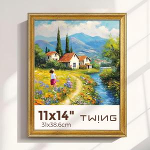 TWING 11x14 Picture Frame,Display Pictures 8x10 with Mat or 11x14 Without Mat,Ornate Picture Frames for Wall Mounting or Table Display,Rustic Gold,1 Pack
