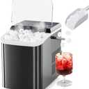 Sweetcrispy Countertop Ice Maker with Scoop, Basket and Handle, 9 Ice Cubes Machine Ready in 6 Mins, 26.5lbs in 24Hrs, 2 Sizes for Home Kitchen Office Bar Party(Black)