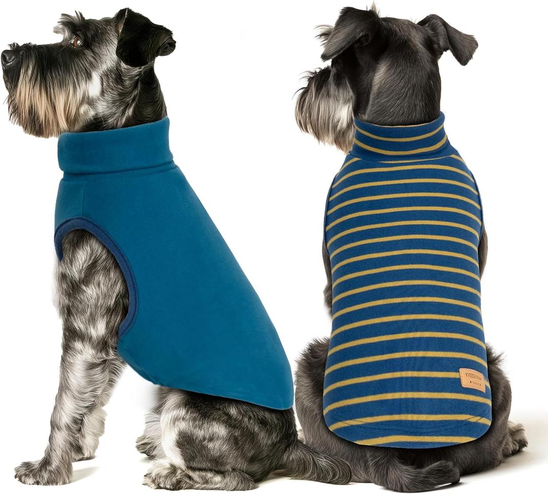 KYEESE 2Pack Dog Sweater Warm Dogs Clothes Pets Sweatshirt Soft Turtleneck Small Pets Sweaters Pet Coats Stretchy Dog Sweaters for Small Dogs Male (Large (12-18lbs), 2# Stripe+Navyblue)