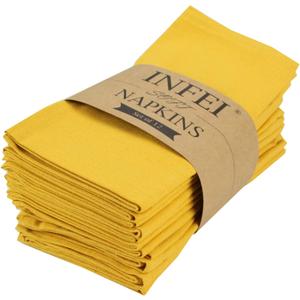 Solid Color Cotton Blended Dinner Cloth Napkins - Set of 12 (17 x 17 inches) - for Events & Home Use (Yellow)