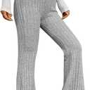 WDIRARA Women's Elastic High Waist Flare Pants Ribbed Knit Bell Bottom Trousers (Grey), S