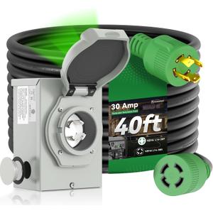 30 Amp Generator Cord 40FT and Power Inlet Box, Pre-Drilled 30 Amp Generator Inlet Box with Cord, NEMA L14-30P to L14-30R Generator Cord Waterproof Combo Kit, ETL Listed