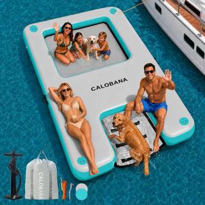 CALOBANA Inflatable Floating Dock with Dog Boat Ramp and Mesh, Size: 10ft×6ft×6in(3×1.8×0.15m)