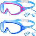 Vvinca Swim Goggles, Kids Goggles with Earplugs& Nose Clip Wide View Anti-Fog/UV Swimming Goggles for Age 3-15 Boys Girls
