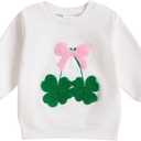 Baby Girl St Patricks Day Clothes Bow Clover Embroidery Sweatshirt Pullover Oversize Sweater Toddler Girl Irish Tops (18-24 Months, White)