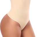 Tummy Control Thong Shapewear for Women High Waisted Body Shaper Panties Shaping Thong Girdle Underwear (Beige, XXL)